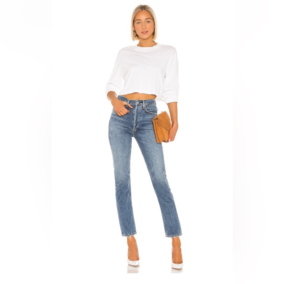 Agolde Riley High Rise Cropped Straight Jeans in Frequency - Picture 4 of 7